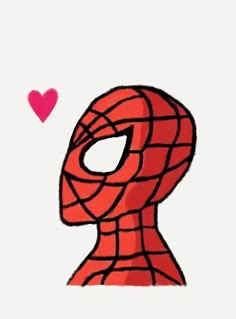 a drawing of a spiderman's head with a heart in the background