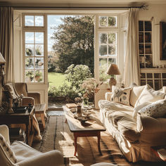 a living room filled with furniture and windows