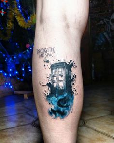 a man's leg with a doctor who is in the water tattoo on it