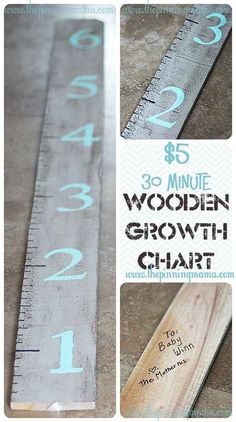 a wooden growth chart with numbers on it and the words, 30 minute wooden growth chart