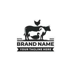 the farm logo with two cows and chickens