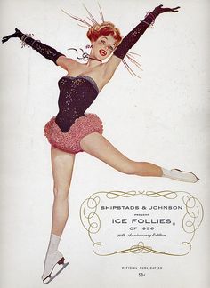 a drawing of a woman in an ice skating outfit with her arms outstretched and legs spread out