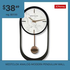 the westclox analog modern pendulum wall clock is $ 38 99