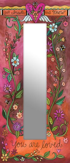 Reflect Mirror – Look inside and know you are loved with wrapping floral vines front view Mirror Frame Painting Ideas, Full Length Mirror Decor, Full Length Mirror Decor Ideas, Mirror Upcycle, Studio Mirror, Painted Photo Frames, Antique Mirror Diy, Painted Mirrors, Painted Planters