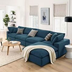 Teal Couch Living Room, Blue Accents Living Room, Blue Living Room Sets, Blue Couch Living Room, Havenly Living Room, Theater Decor, Contemporary Sectional Sofa, Sofa With Ottoman, Condo Living Room