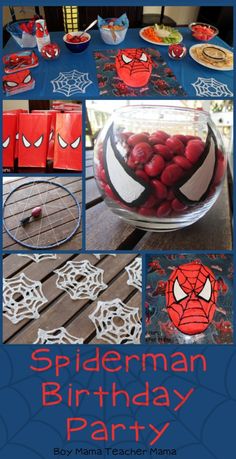 spiderman birthday party with red and white decorations