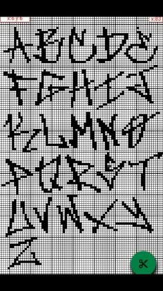 a cross stitch pattern with the letters and numbers in black on a white background,