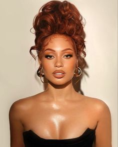 90s Fashion Hollywood, Cowboy Copper Hair On Black Women, Ginger Makeup Looks Black Women, Shyla Walker Hair Red, Black Woman French Roll, Popular Black Hairstyles, 90s Pin Up Hairstyles For Black Women, Black Hairstyles Long Hair, Makeup With Ginger Hair