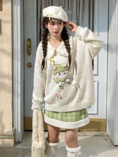 Embrace the charm of kawaii fashion with this delightful sweater, featuring a whimsical Peter Pan collar that adds a touch of vintage elegance. The front is adorned with an adorable little sheep, surrounded by playful bows and delicate floral accents, making it a standout piece in your wardrobe. Designed for ultimate comfort, this sweater boasts a relaxed, loose fit, ensuring you stay cozy and stylish all day long. Perfectly versatile, it pairs beautifully with matching pants or skirts from the Steampunk Fashion Female, Steampunk Fashion Male, Cute Lamb, Gothic Skirts, Vintage Elegance, Matching Pants, Fleece Coat, Cozy Sweater, Halterneck Dress