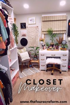 the closet is filled with clothes and other items