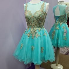 Gold Lace Bodice With Tulle Accent And Full Skirt With Gold Lace Accent On Tulle Skirt Corset And Zipper Back Closure. Sweetheart Neckline Turquoise Evening Dress For Party, Turquoise Sleeveless Cocktail Dress, Teal And Gold Dress, Black Sequin Prom Dress, Purple Ball Gown, Wedding Dress With Corset, Gold Dress Short, Turquoise Party, Skirt Corset