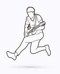 a man running with a guitar in his hand