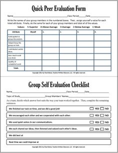 a sample form for a group self examination checklist with the words,'quick peer eva