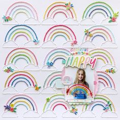 a card with rainbows on it and a happy birthday message in the front corner