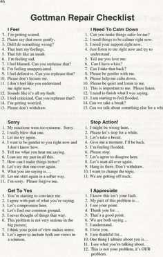 Gottman Repair, Gottman Repair Checklist, Relationship Repair, Feeling Unappreciated, John Gottman