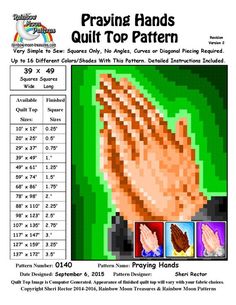 an advertisement for praying hands quilt top pattern