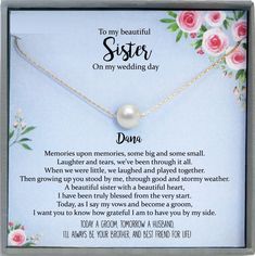 Groom to Sister Gift from Groom on Wedding Day, Rehearsal Dinner Gift to Sister from Brother Wedding Gift, Floating Pearl Necklace Gift For Bride From Sister, Wedding Day Gift For Bride, Rehearsal Dinner Gift, Dinner Gifts, Sister Wedding Gift, Single Pearl Necklace, Single Pearl, Gift For Bride, Stylish Top