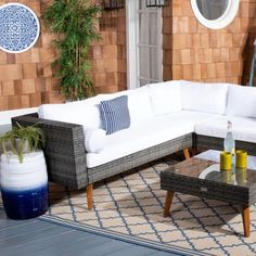 https://englishelm.com/products/safavieh-analon-outdoor-sectional-sfxdec?_pos=16&_sid=be9f5fa4f&_ss=r&variant=41774690795687 Modern Coastal, Warm Grey, Outdoor Style, Retro Chic, Outdoor Design, Outdoor Sectional Sofa, Design Inspo