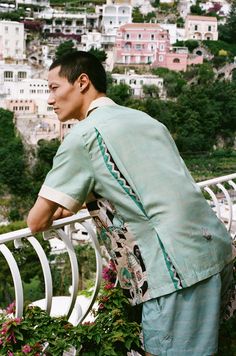 ‘Le Sirenuse’ by Lucio Liguori (Silk & Cotton Twill) – Tombolo Company Italian Hotel, Positano Hotels, Le Sirenuse, Camp Collar Shirt, Ceramic Artwork, Hand Painted Tiles, Fourth Wall, Painting Tile, Street Scenes