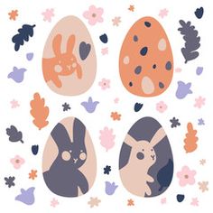 an image of easter eggs with rabbits and flowers