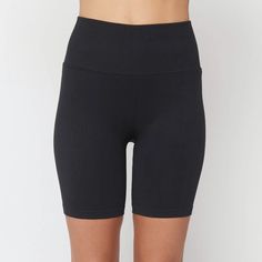 Condition: New With Tags Attached. Has Not Been Worn. No Damage Or Flaws. High-Rise Fit Graduated Compression Wide Waistband Stretch Biker Shorts With Seamless Construction, Casual Black Micro-elastic Biker Shorts, Seamless High Stretch Biker Shorts, Mid-thigh Length, Seamless High Stretch Biker Shorts, Black Knee-length Yoga Activewear Shorts, Black Elastane Athletic Shorts, Black Knee-length Shorts For Yoga, Seamless Construction Fitted Biker Shorts, Micro-elastic Biker Shorts With Built-in Shorts