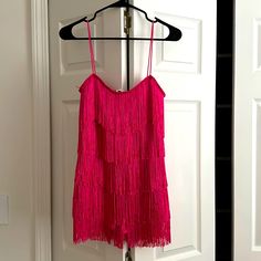 Hot Pink Fringe Romper. Super Cute. Never Worn. Stretchy Fabric. Fringe Romper, Hot Pink Romper, Pink Romper, Pink Rompers, Dance Dresses, Stretchy Fabric, Hot Pink, Super Cute, Rompers