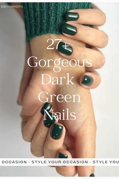 Gel Nails Forest Green, Fall Nail Designs Emerald Green, Christmas Nails Dark Green And Gold, Hunter Green Gel Nails, Dark Green Short Gel Nails, Fall Dark Color Nails, Forest Green Holiday Nails, Christmas Green Nail Polish, Forest Green Gel Nails Short