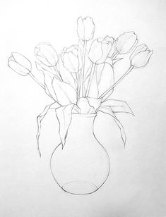 a drawing of some flowers in a vase