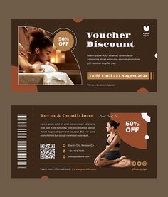 two coupons for a spa with a woman on the back and a man in the background