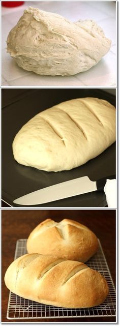 three different types of bread sitting on top of a cooling rack next to each other