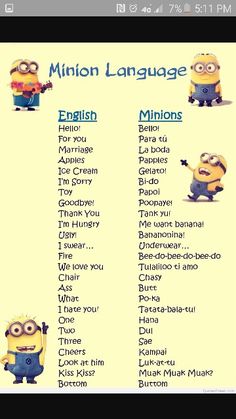 a minion language poster with the words in english and spanish