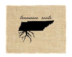 a piece of burlap with the word tennessee roots on it and a tree root in the middle