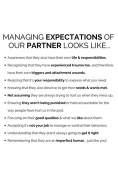 an advertisement with the words managing expectations of our partner looks like