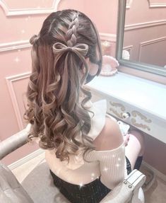 Check my profi kerékpáros for more cute hairstyle ideas! Girly Hairstyles, Hair Inspiration Long, Kawaii Hairstyles, Ribbon Hairstyle, Peinados Fáciles Para Cabello Corto, Hair Stylies, Hair Up Styles, Easy Hairstyles For Long Hair, Hair Inspo Color