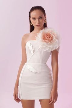 Ivan Strapless Floral Mesh Sheer Mini Dress | MEAN BLVD Fitted Organza Midi Dress For Wedding, One-shoulder Organza Dress For Gala, Feminine Fitted Organza Gown, One-shoulder Organza Gala Dress, Couture Silk Dresses For Banquet, One Shoulder Organza Cocktail Dress, Couture Strapless Wedding Dress, Chic White Organza Midi Dress, Elegant Strapless Organza Midi Dress