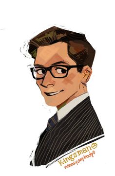 a drawing of a man with glasses and a suit on, smiling at the camera