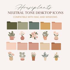 the color palettes for neutral tone desktop icons are shown in different colors and sizes