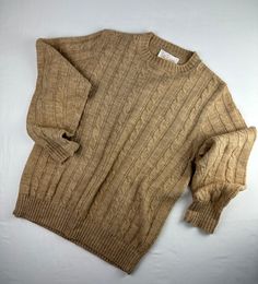 "...warm & toasty... THE DETAILS: ~ Tan beige in color, crew neck, waist band & cuffs are stretchy, material is medium weight, cable knit design ~ Era: 80's ~ Made in USA ~ Material: Acrylic / Wool ~ Garment Tag Size: S ~ Today's Fit Guesstimate: Women's M / Mens S ~ Condition:  good, no flaws ~ Brand: Jantzen MEASUREMENTS (Flat Lay): ~ Chest/Pit to Pit 20\" ~ Waistband 14\" ~ Length 25\" *Compare personal measurements for proper fit  - Ships quickly - Message with any questions - Shop with confidence - No surprises here - Perfectly imperfect vintage charm may exist, but that's the sustainability appeal!" Orange Blouse, Oversized Blazer, Green Plaid, Blouse Vintage, Knitting Designs, Cable Knit, Sweater Outfits, Knitted Sweaters, Vintage Outfits