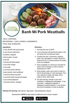 the brochure for banh mi pork meatballs