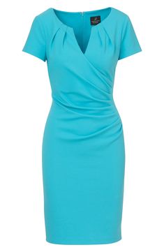 Pleating at the notched neckline and side ruching texture this versatile sheath dress crafted from knit crepe in a vibrant blue hue. Hidden back-zip closure Notched neck Short sleeves Lined 95% polyester, 5% elastane Dry clean Imported Notched Neckline, Dress Crafts, Azure Blue, Vibrant Blue, Adrianna Papell, Blue Hues, Nordstrom Dresses, Sheath Dress, Dry Clean