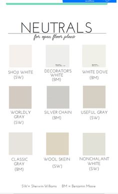 neutrals for gray floors and walls with the words neutrals in different colors on them