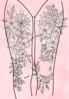 a pair of cowboy boots decorated with flowers and leaves on a pink background, drawn by hand