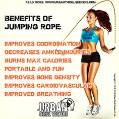 a woman in blue top and black shorts holding a stick with the words benefits of jumping rope