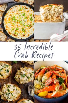 the collage shows different types of crab dishes and how to use them for appetizers