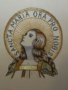 the embroidered emblem for mary ora pronobos is shown on a white surface