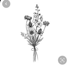 a black and white drawing of some flowers