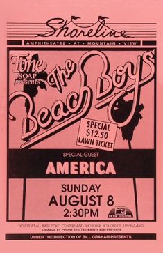 the beach boys concert poster for america on august 8, 1970 at shoreline auditorium in atlantic city