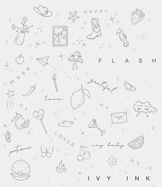 an image of a drawing with the words happy flash written in it and other symbols