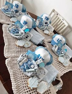 baby shower items laid out on a table