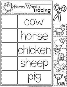 the farm words and numbers worksheet for children to learn how to read them